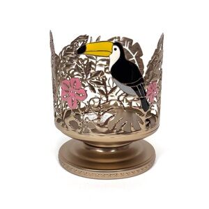 Bath & Body Works Tropical Leaf Toucan Bird Brushed Gold Pedestal Candle Holder